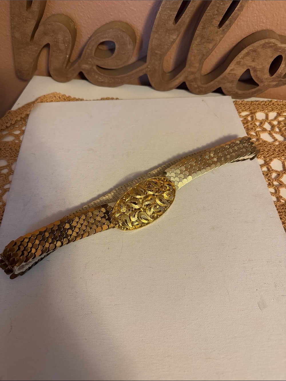 Gold Stretch Mesh Belt with Filigree belt buckle